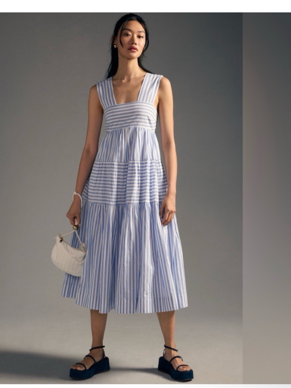 Anthropologie Helena Square-Neck Tiered Midi Dress babydoll - Picture 1 of 6